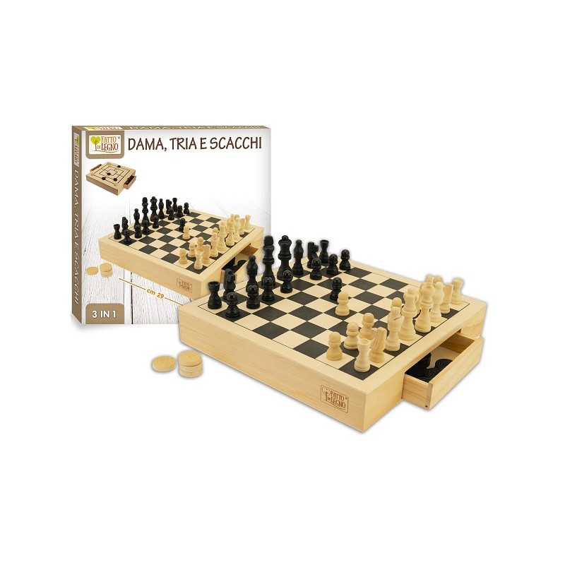 DAMA SCACCHI TRIA IN LEGNO