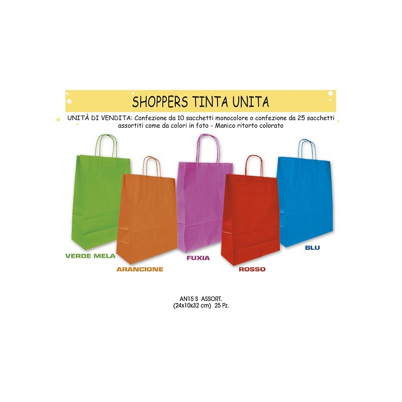 SACCHETTI COLORI ASSORTITI MISURA S 18X8X24CM