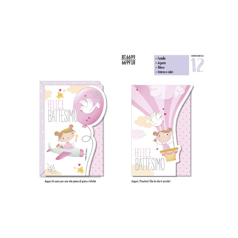 BIGLIETTI BATTESIMO AEREOPLANO ROSA -6699 ASS. IN 2 SOGGETTI