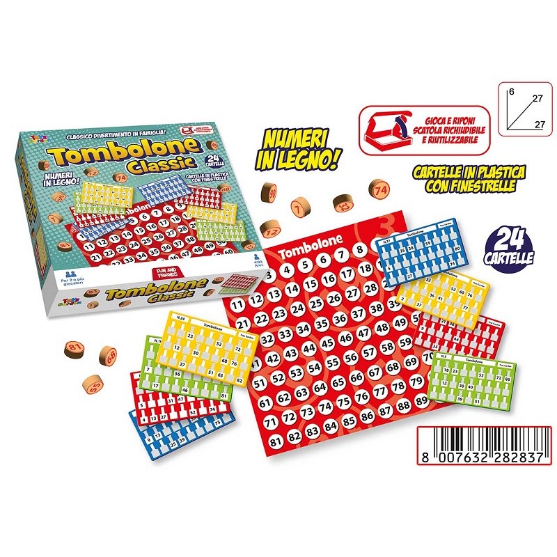 TOMBOLA 24 CARTELLE AUTOMATICHE CON NUMERI IN LEGNO