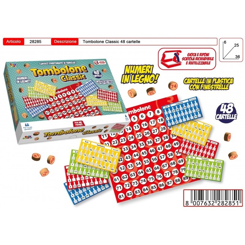 TOMBOLA 48 CARTELLE AUTOMATICHE CON NUMERI IN LEGNO