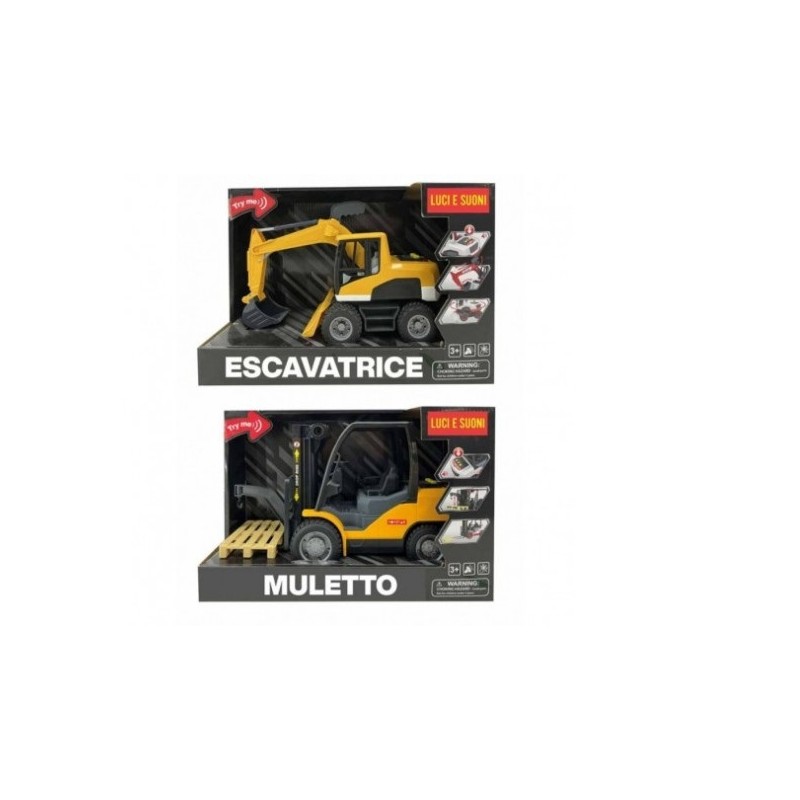 ESCAVATORE E MULETTO LUCI SUONI CM 36 ASS.
