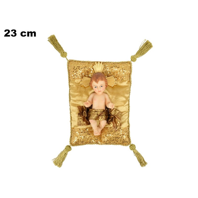 GESU' BAMBINO CON CUSCINO DORATO CM.23