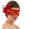 MASCHERA ROSSA IN PLASTICA CON VELLUTO PIUME GEMMA