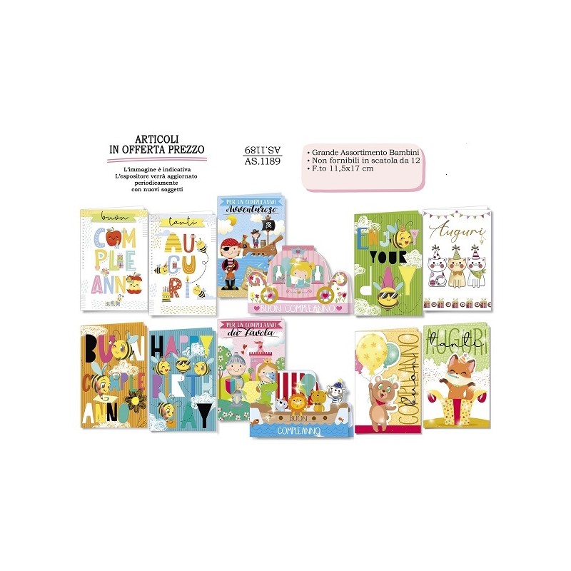 BIGLIETTI PROMO COMPLEANNO BAMBINI GRANDE ASSORTIMENTO