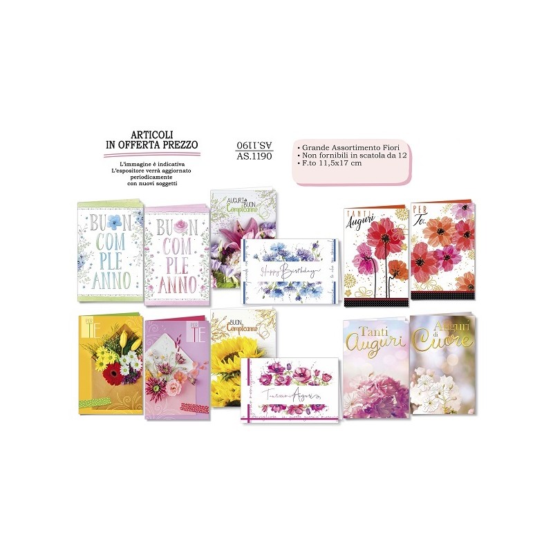 BIGLIETTI PROMO COMPLEANNO GRANDE ASSORT. FIORI