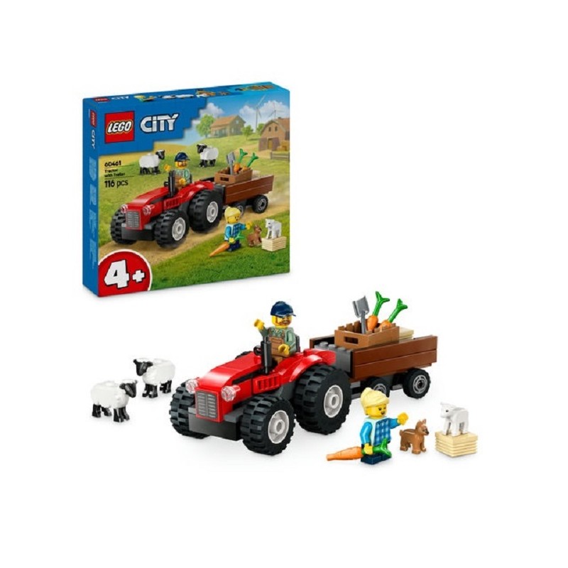 LEGO CITY TRATTORE AGRICOLO ROSSO CON RIMORCHIO E PECORE 60461