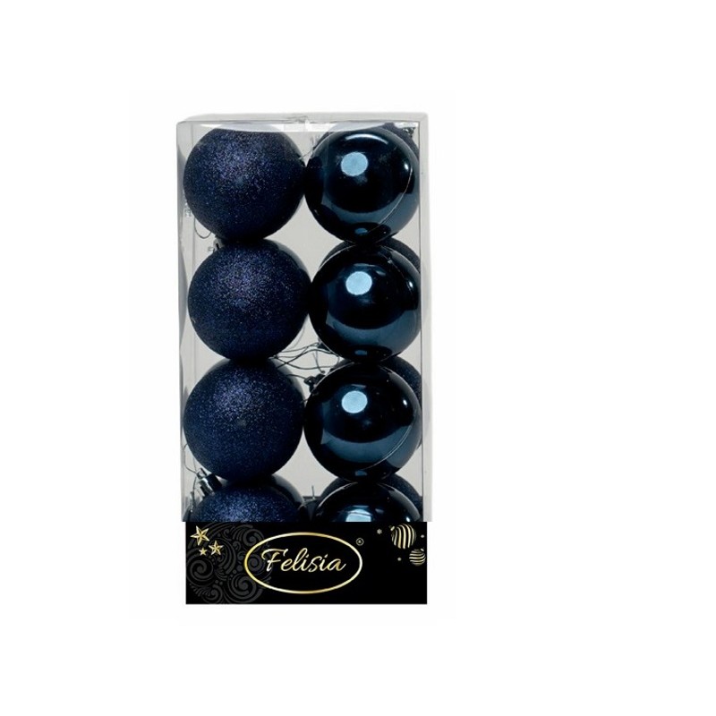 Sfere In Plastica Blu Notte Ass.te Lucide + Glitterate Ø 6cm - 16pz