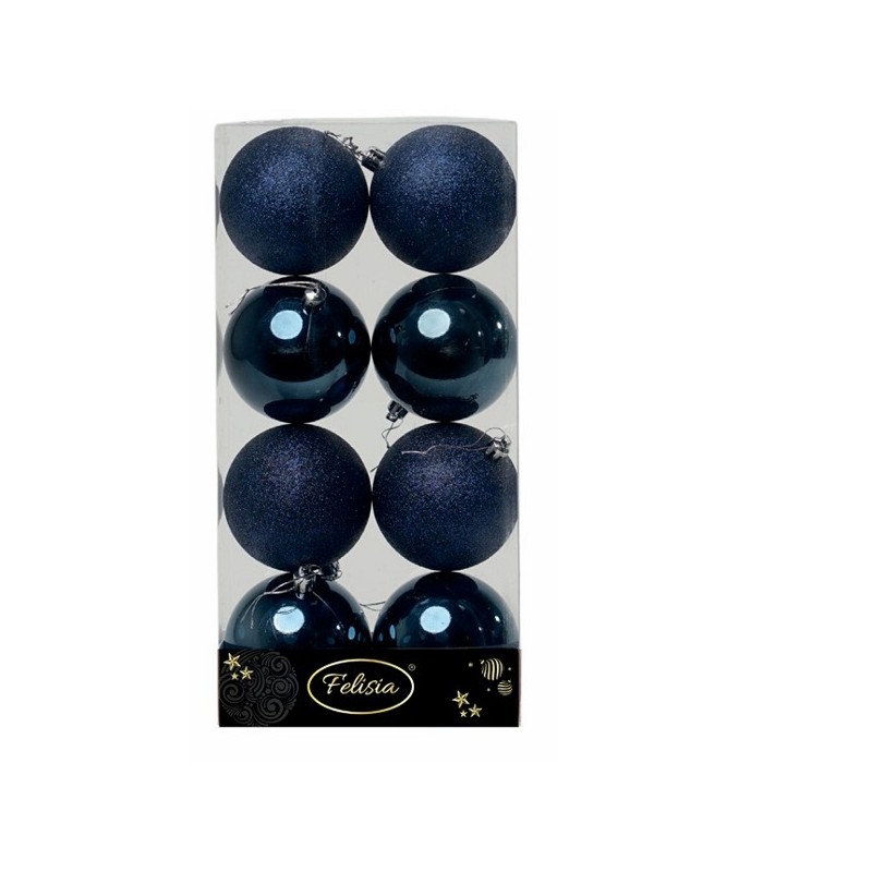 Sfere In Plastica Blu Notte Ass.te Lucide Glitterate Ø 8cm - 8pz