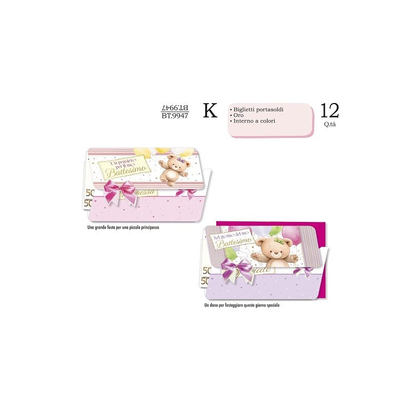 BIGLIETTI Portasoldi Battesimo rosa BT 9947