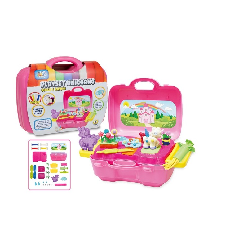 PLASTIART - PLAYSET UNICORNO GIOCA E RIPONI 4X50GR